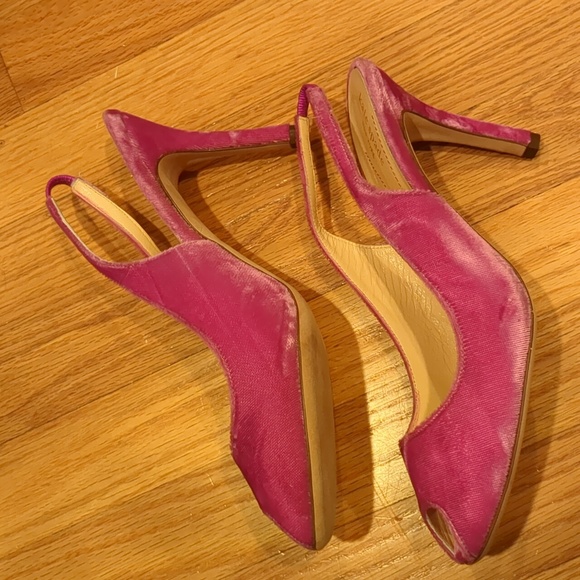 Kate Spade Grammy fuchsia crushed velvet peep toe slingback heels 10 - Picture 10 of 11
